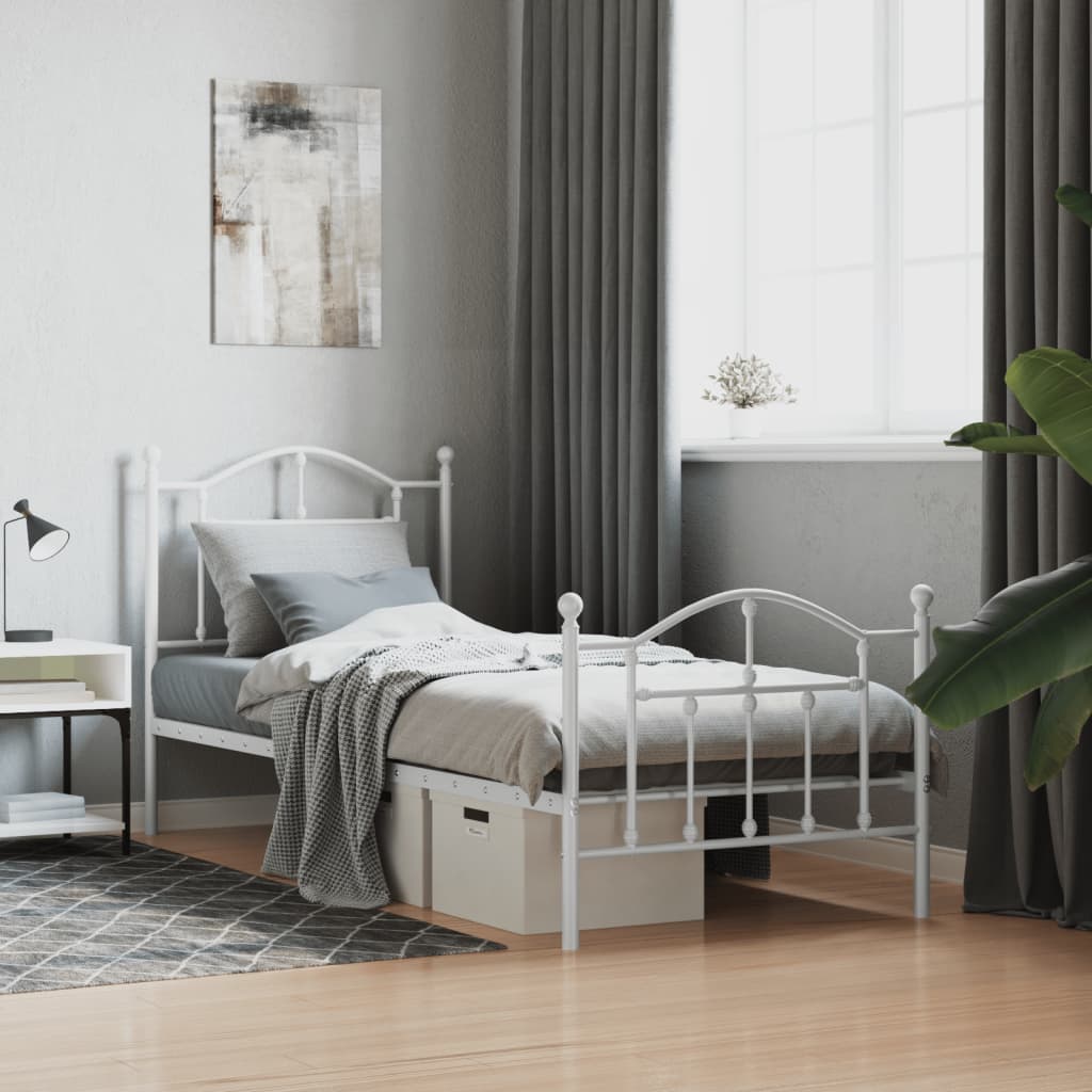 vidaXL Metal Bed Frame without Mattress with Footboard White 80x200cm