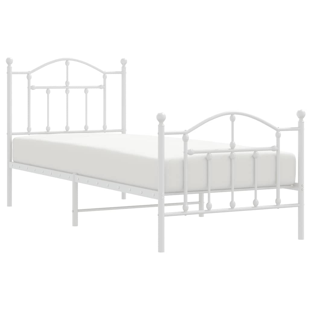Metal Bed Frame without Mattress with Footboard White 90x190cm