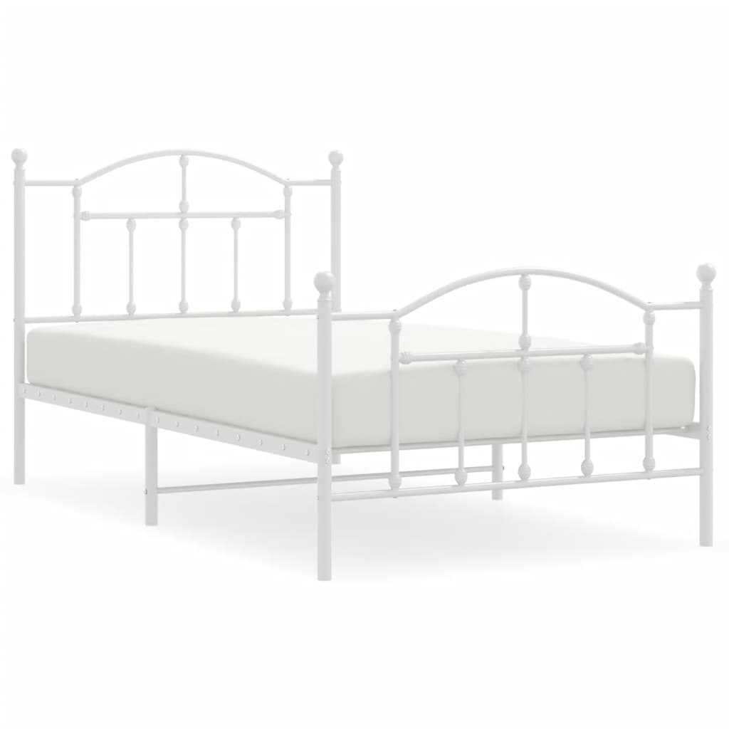 vidaXL Metal Bed Frame without Mattress with Footboard White 100x190cm