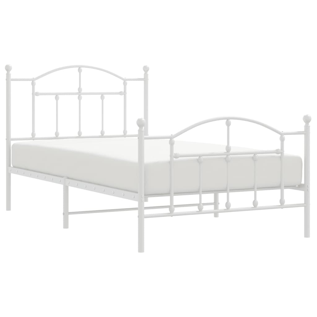 vidaXL Metal Bed Frame without Mattress with Footboard White 100x190cm