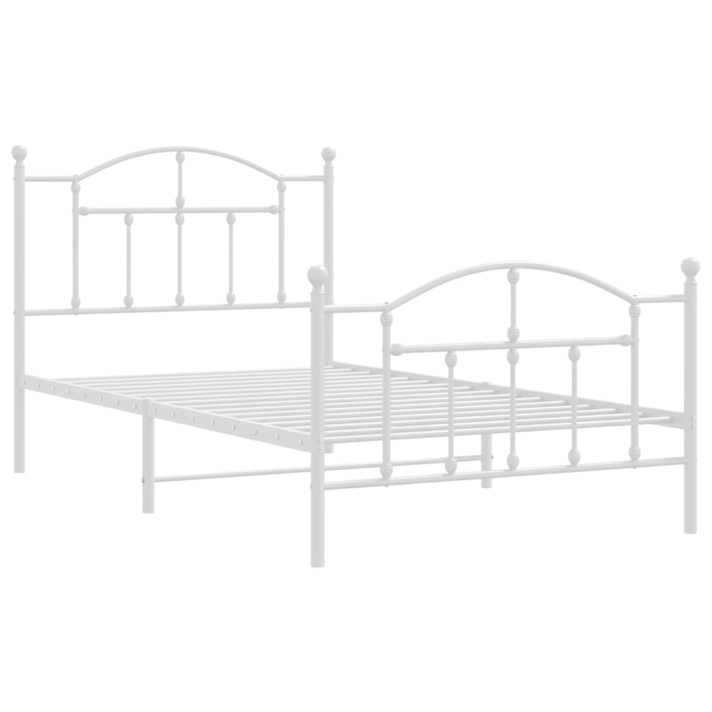 vidaXL Metal Bed Frame without Mattress with Footboard White 100x190cm