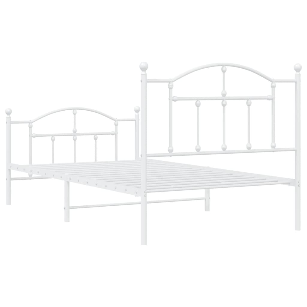 vidaXL Metal Bed Frame without Mattress with Footboard White 100x190cm