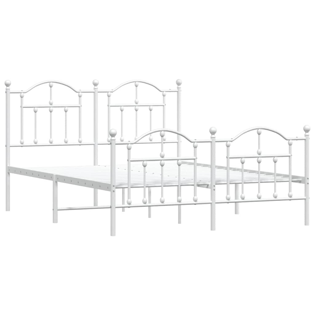 Metal Bed Frame without Mattress with Footboard White 135x190cm