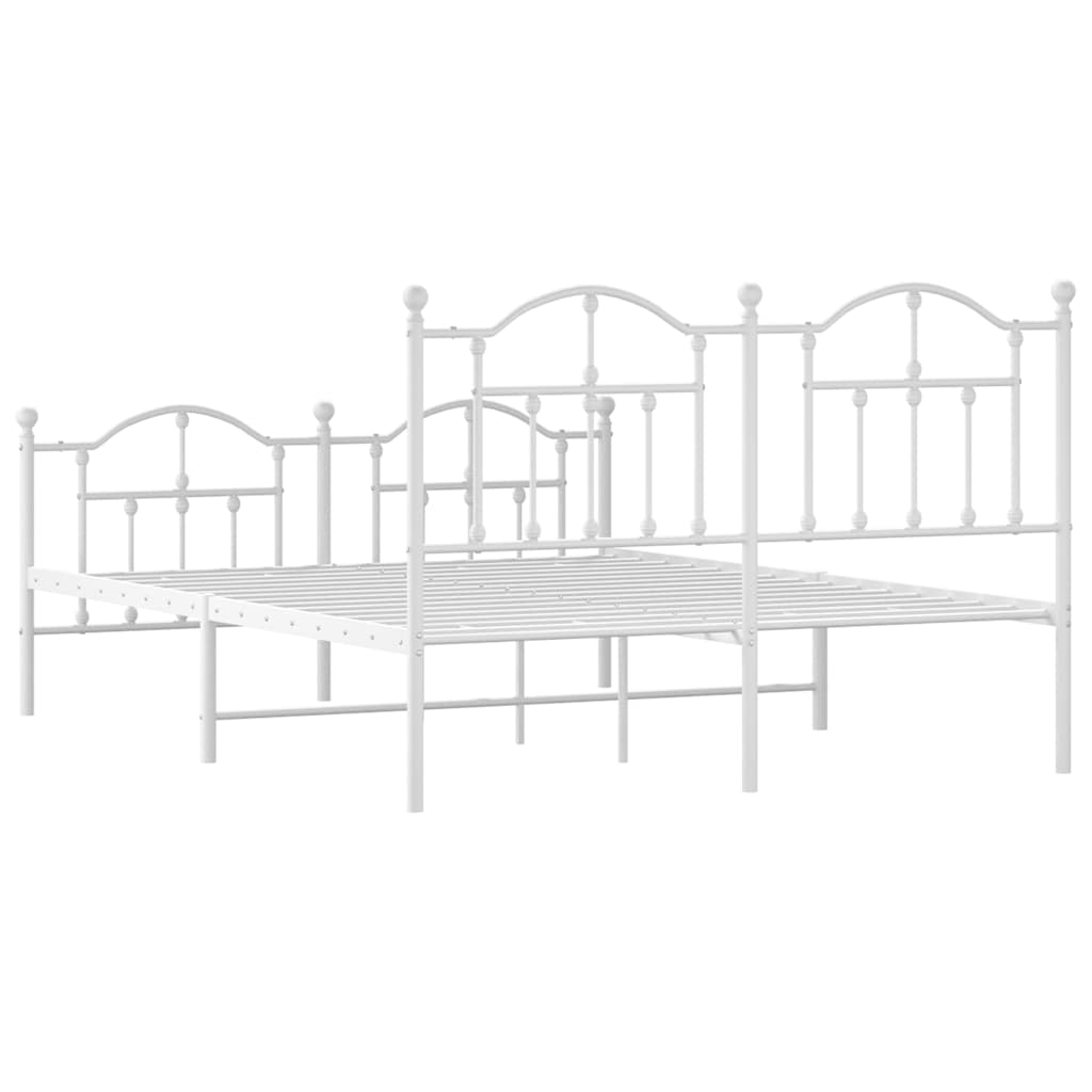 Metal Bed Frame without Mattress with Footboard White 135x190cm