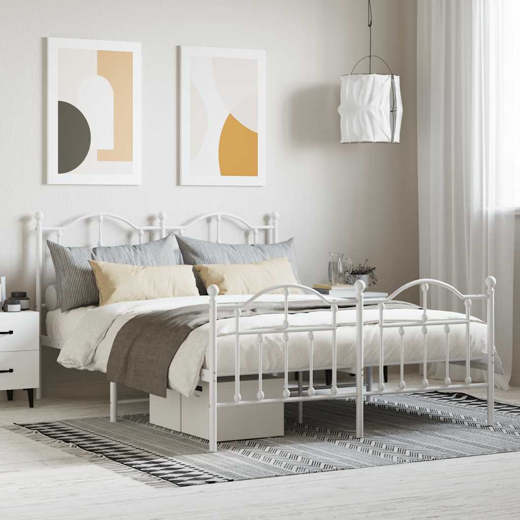 Metal Bed Frame without Mattress with Footboard White 140x190cm