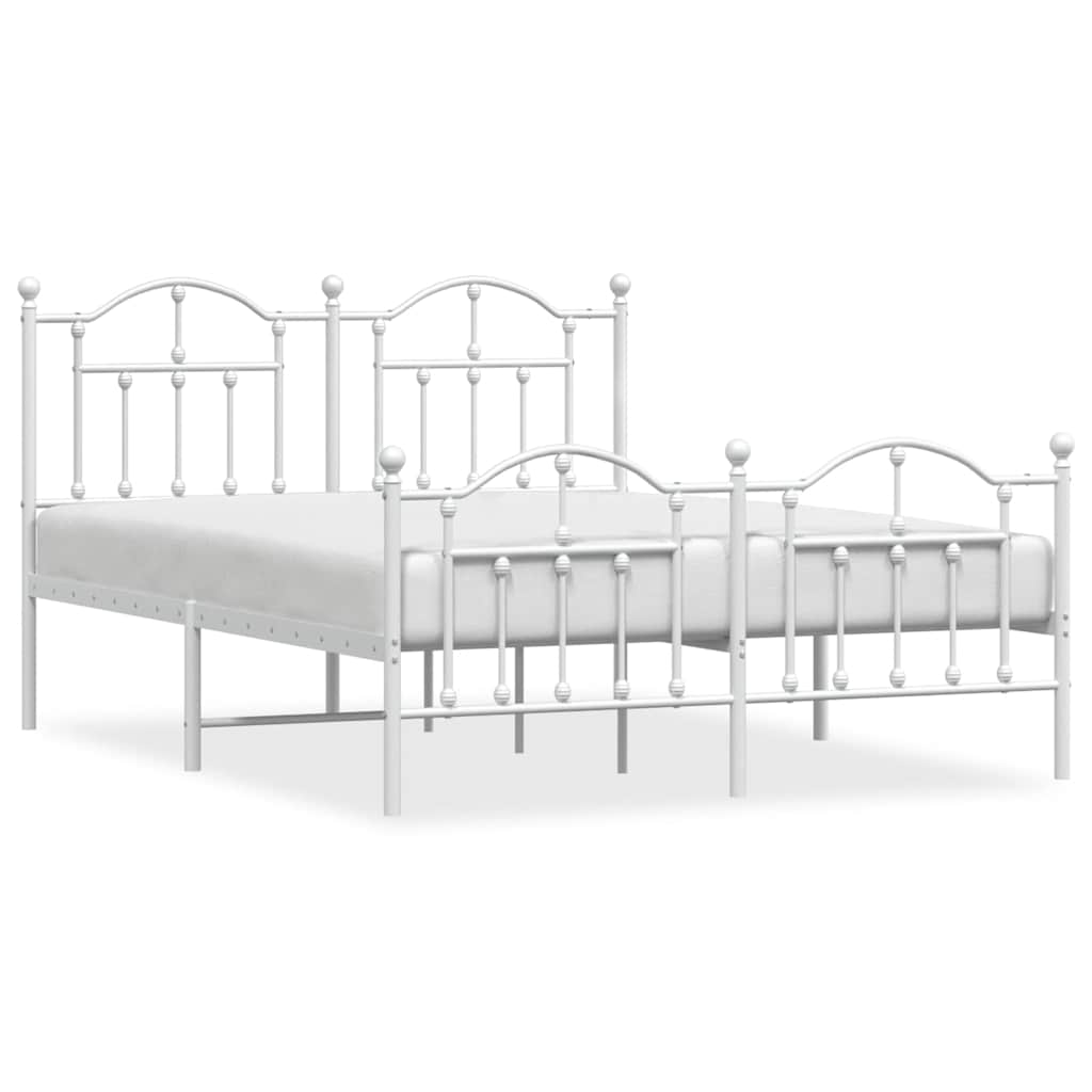Metal Bed Frame without Mattress with Footboard White 140x200cm