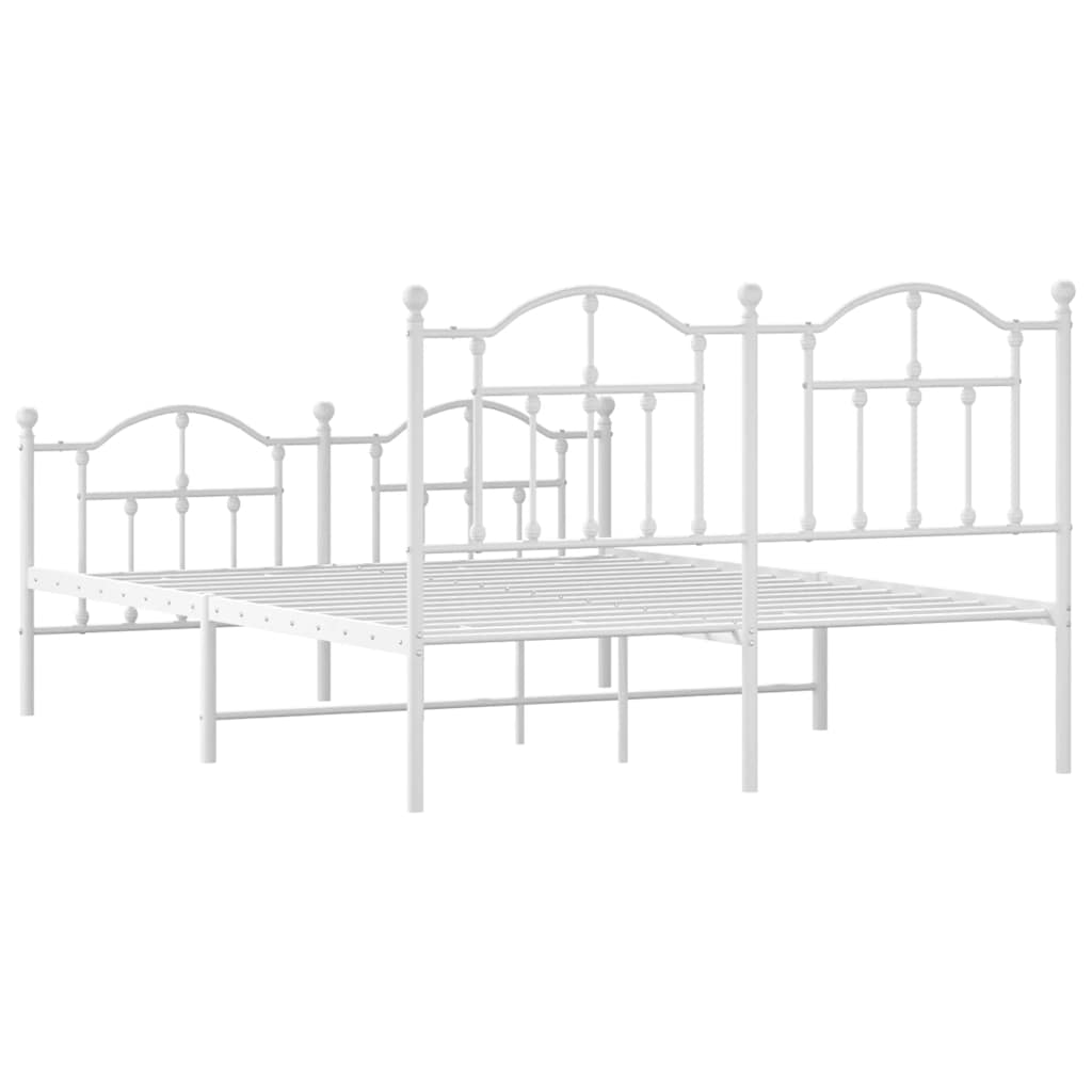 Metal Bed Frame without Mattress with Footboard White 140x200cm