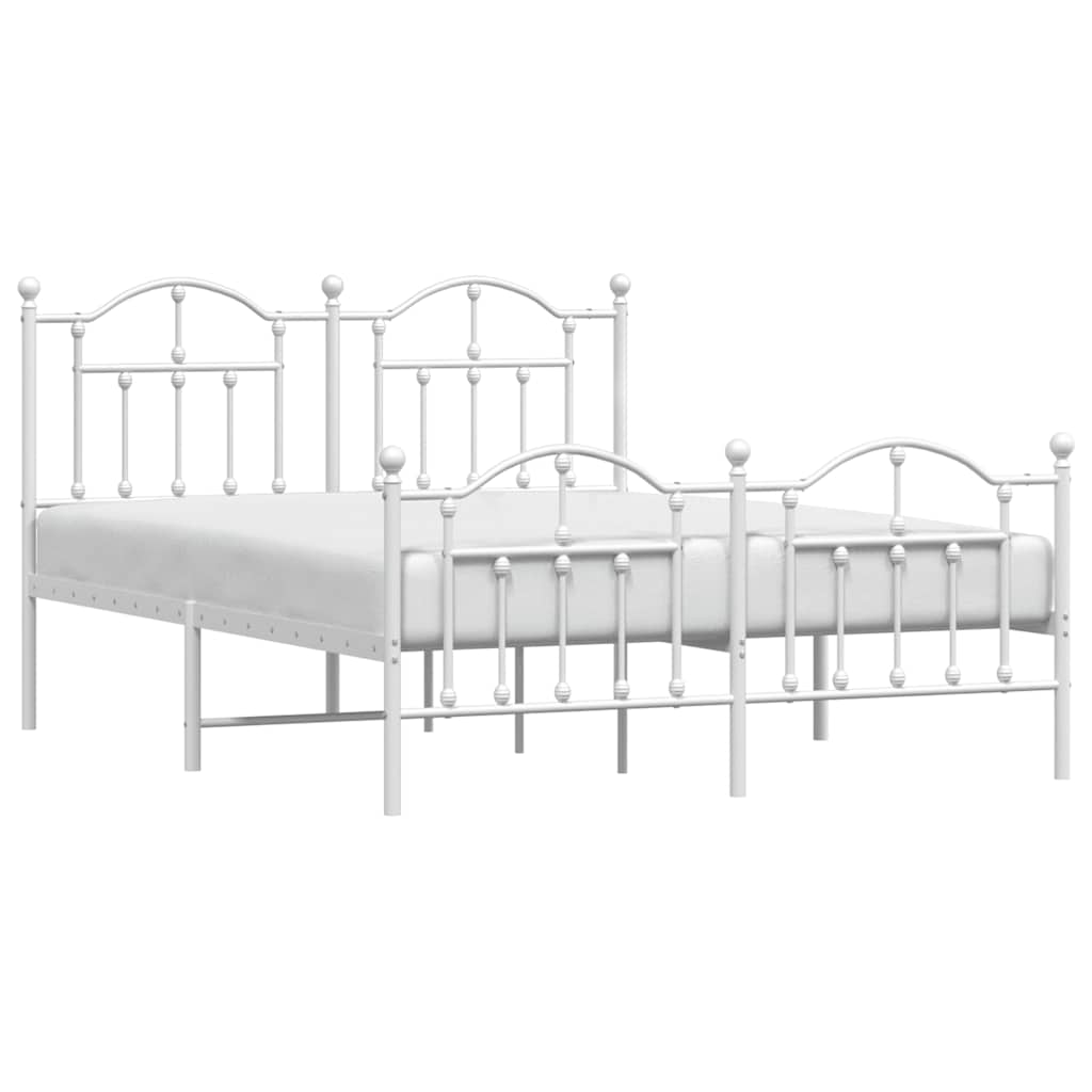 Metal Bed Frame without Mattress with Footboard White 150x200cm