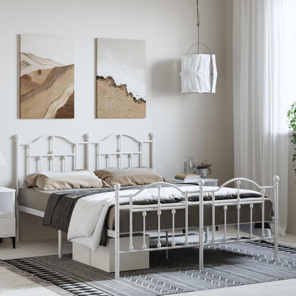 Metal Bed Frame without Mattress with Footboard White 150x200cm
