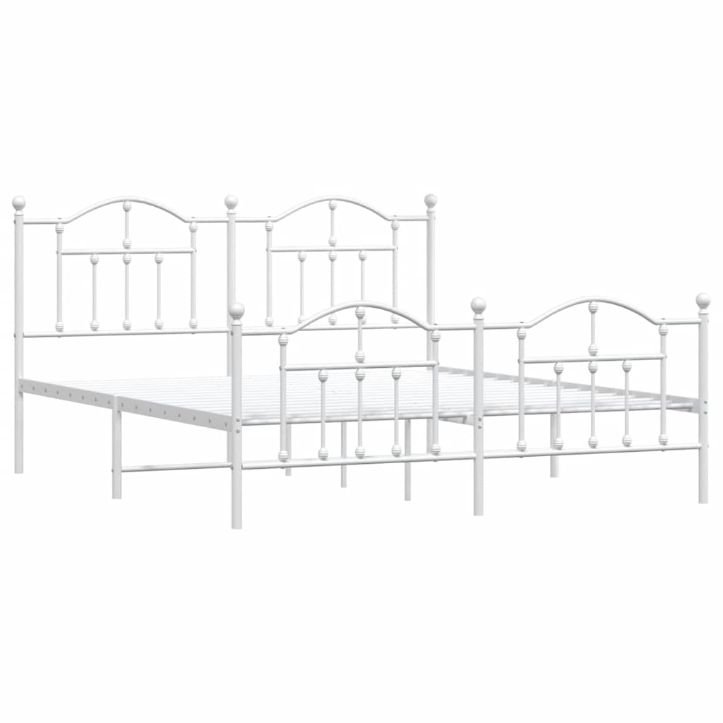 Metal Bed Frame without Mattress with Footboard White 183x213cm