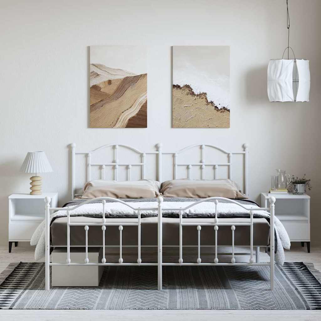 Metal Bed Frame without Mattress with Footboard White 183x213cm
