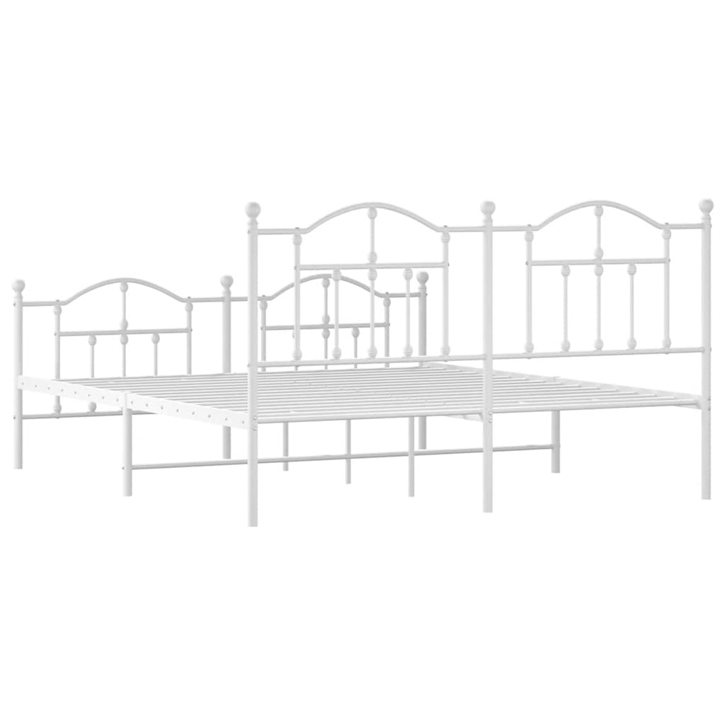 Metal Bed Frame without Mattress with Footboard White 183x213cm