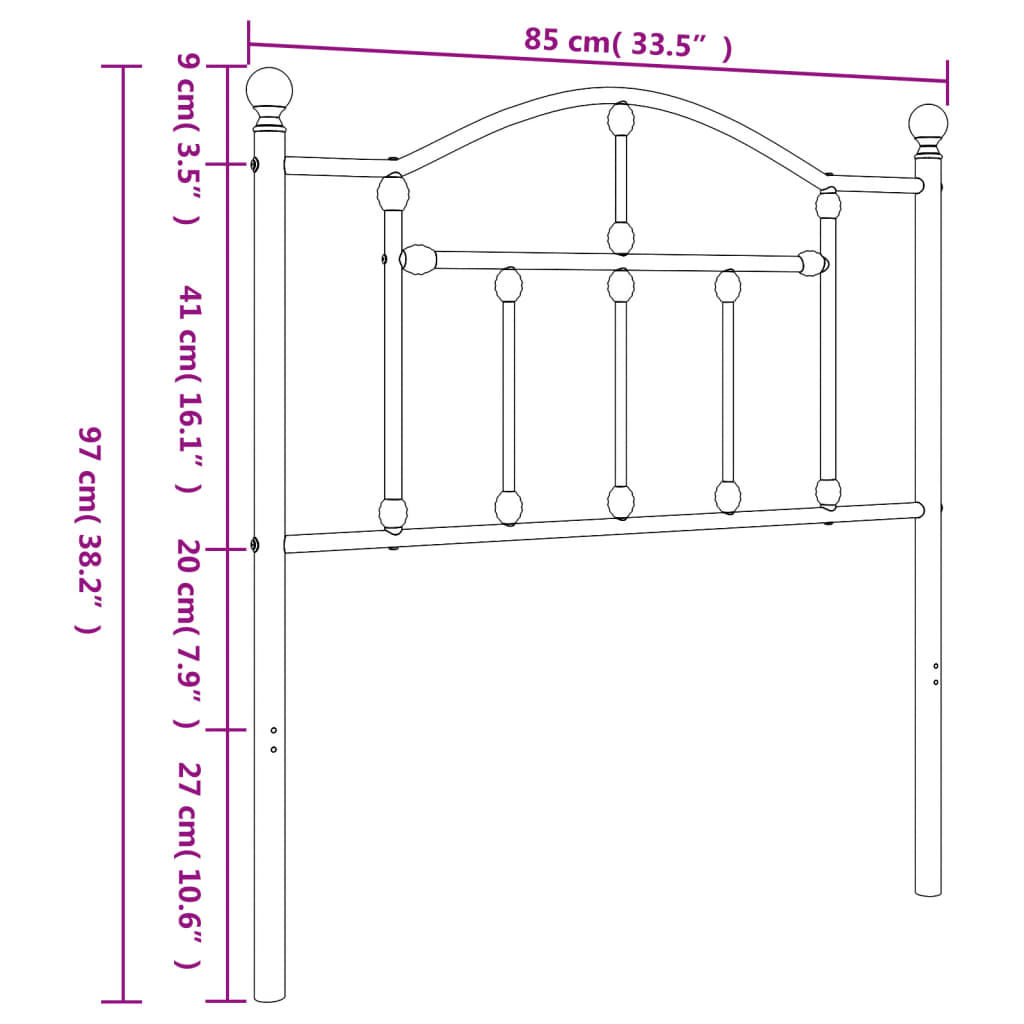 vidaXL Metal Headboard White 80 cm