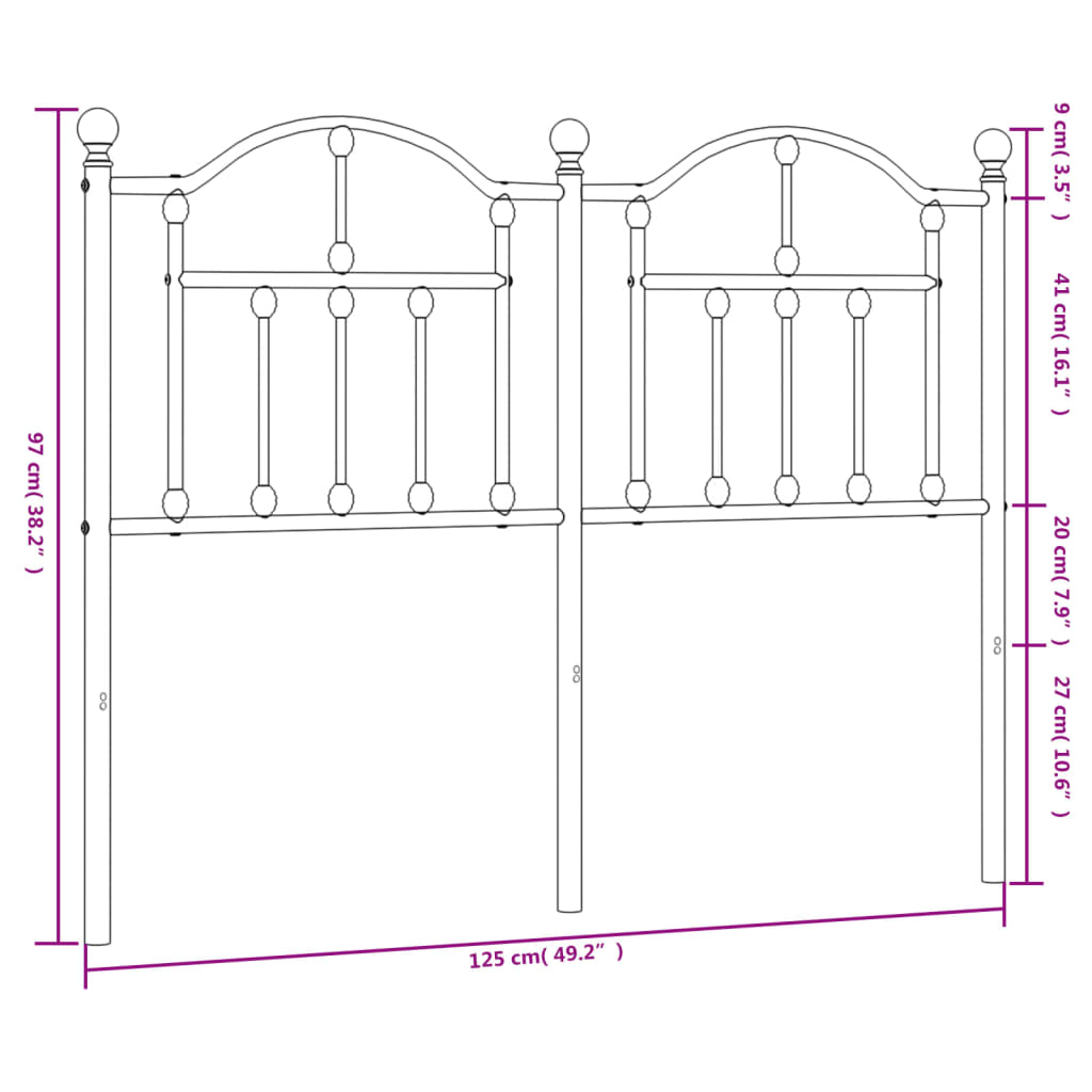 vidaXL Metal Headboard White 120 cm