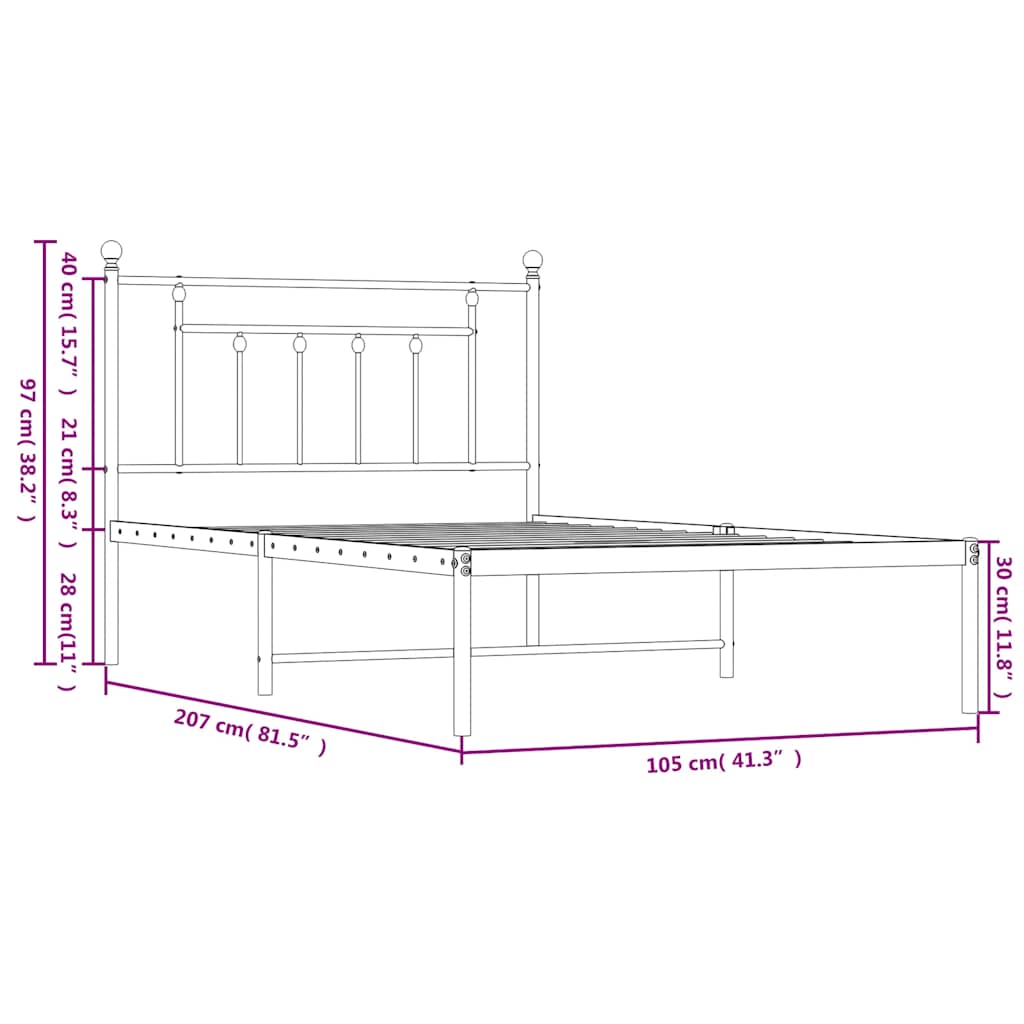 Bed Frame | Black | Steel | Single | Bed Frame | Rectangular | Industrial