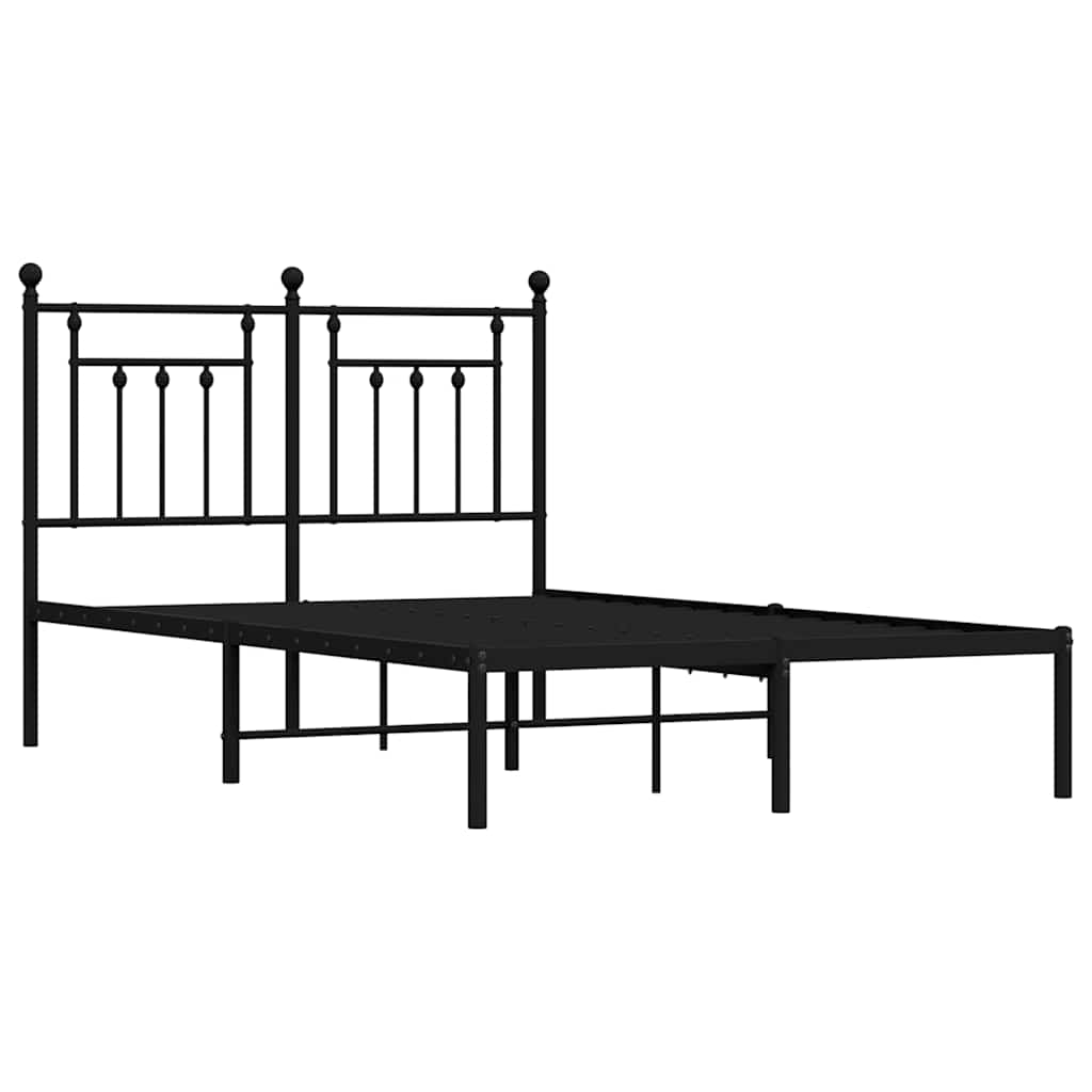 Metal Bed Frame without Mattress with Headboard Black 135x190cm