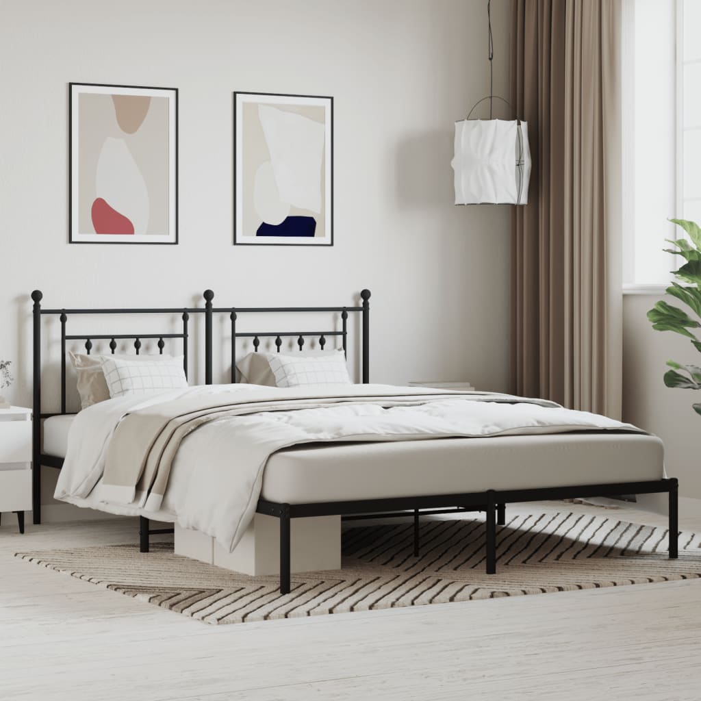 Metal Bed Frame without Mattress with Headboard Black 160x200cm