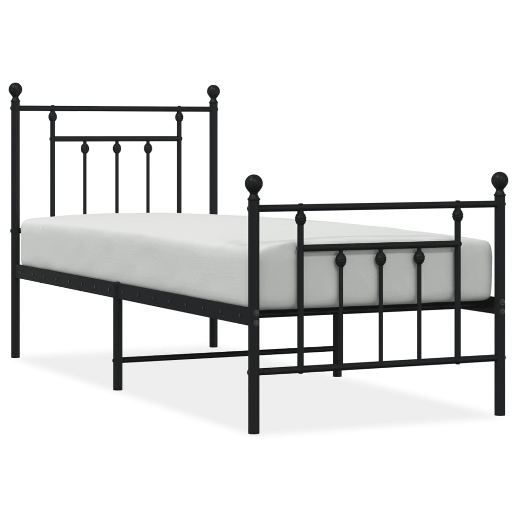 Metal Bed Frame without Mattress with Footboard Black 75x190cm