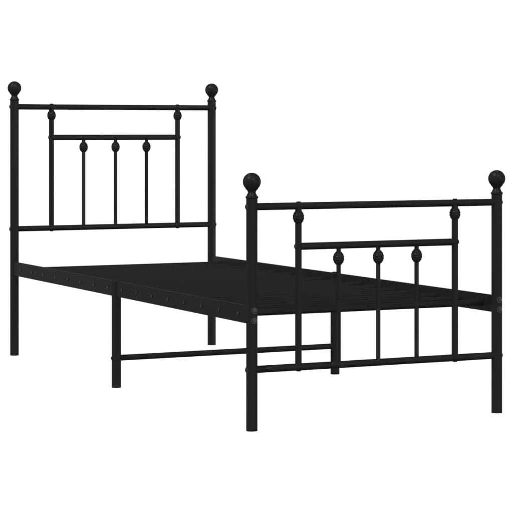 Metal Bed Frame without Mattress with Footboard Black 75x190cm