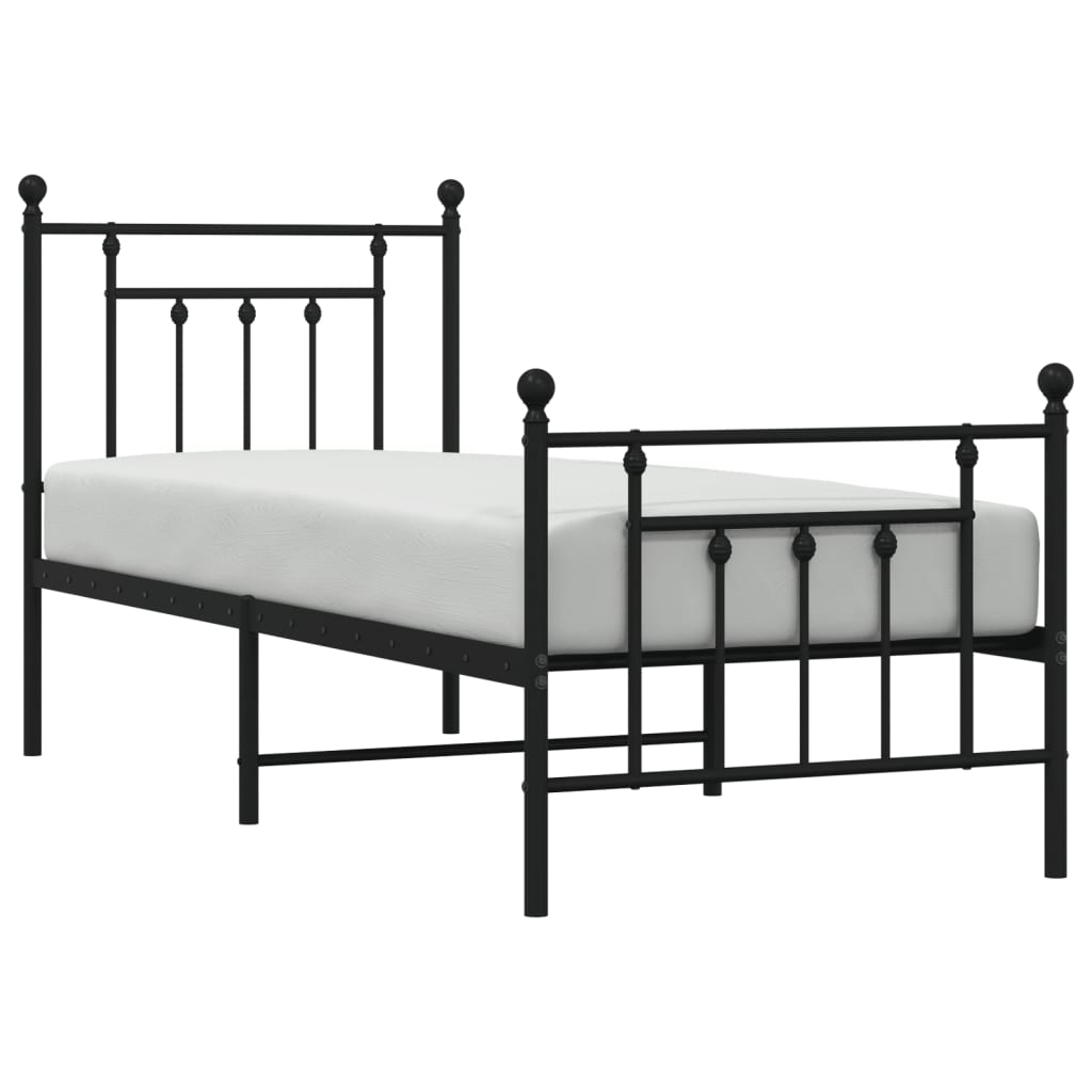 Metal Bed Frame without Mattress with Footboard Black 75x190cm