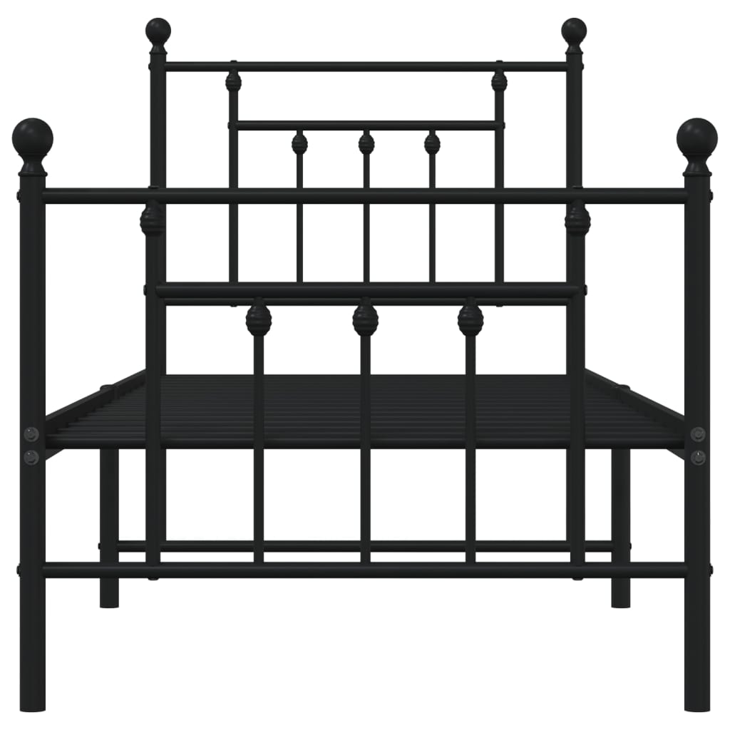 Metal Bed Frame without Mattress with Footboard Black 75x190cm