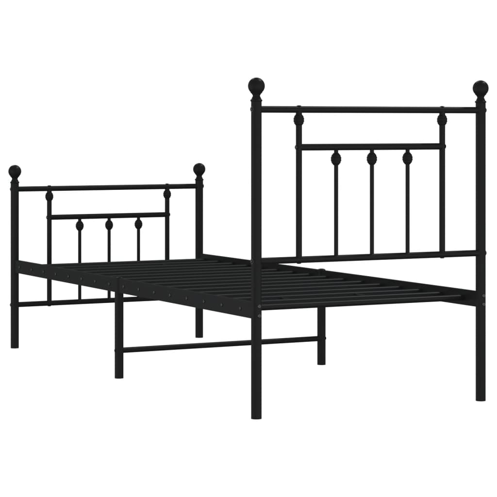 Metal Bed Frame without Mattress with Footboard Black 75x190cm