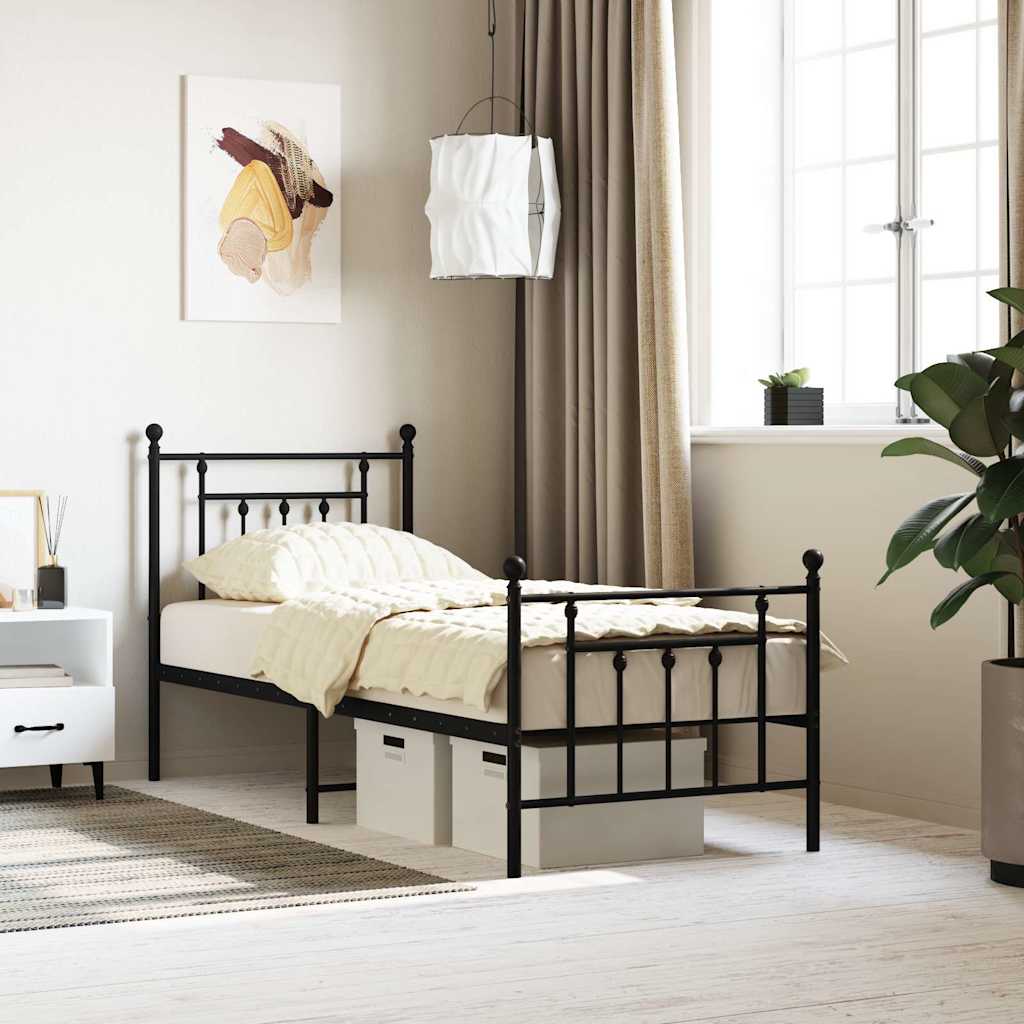 Metal Bed Frame without Mattress with Footboard Black 75x190cm