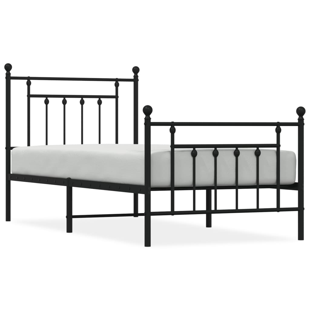 vidaXL Metal Bed Frame without Mattress with Footboard Black 90x200cm