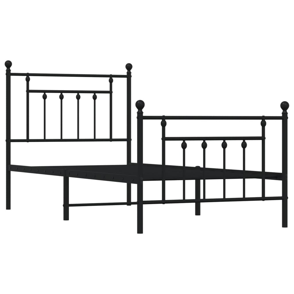 vidaXL Metal Bed Frame without Mattress with Footboard Black 90x200cm