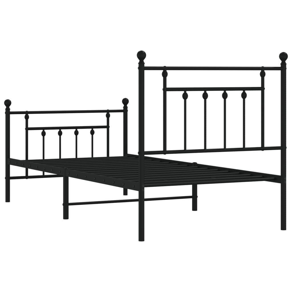 vidaXL Metal Bed Frame without Mattress with Footboard Black 90x200cm