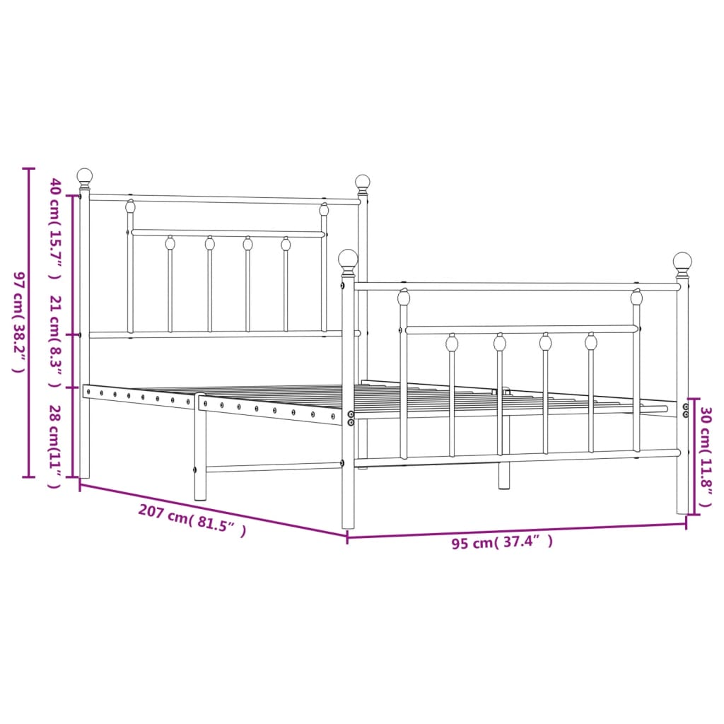 vidaXL Metal Bed Frame without Mattress with Footboard Black 90x200cm