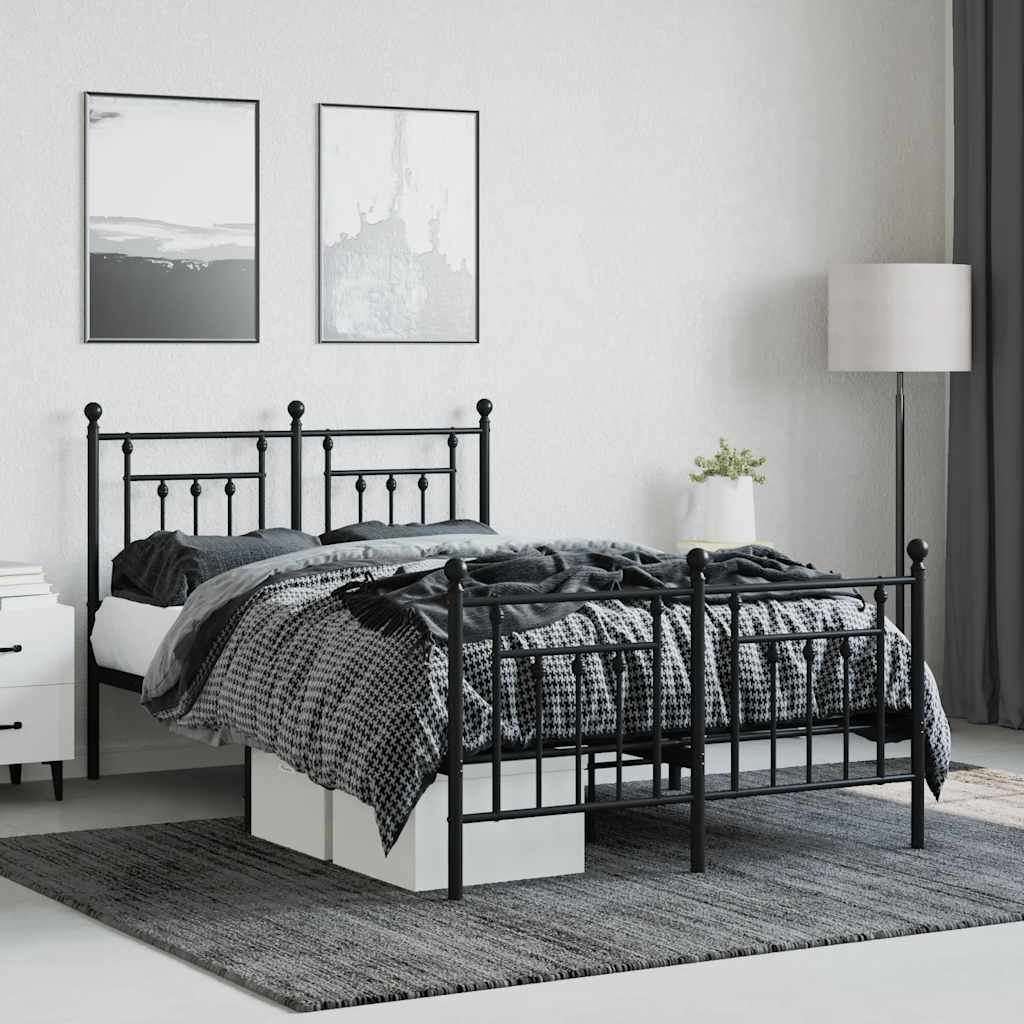 Metal Bed Frame without Mattress with Footboard Black 120x200cm