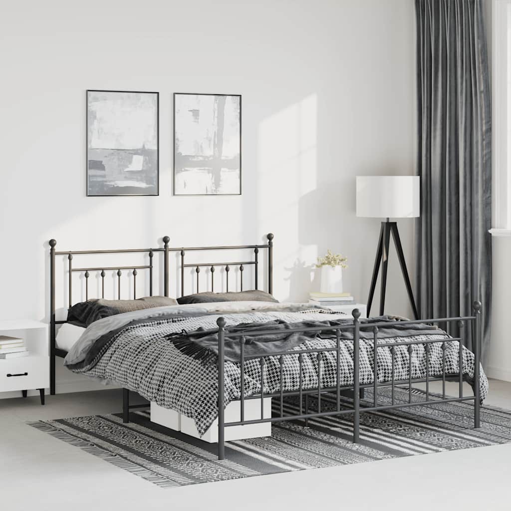 Metal Bed Frame without Mattress with Footboard Black 135x190cm