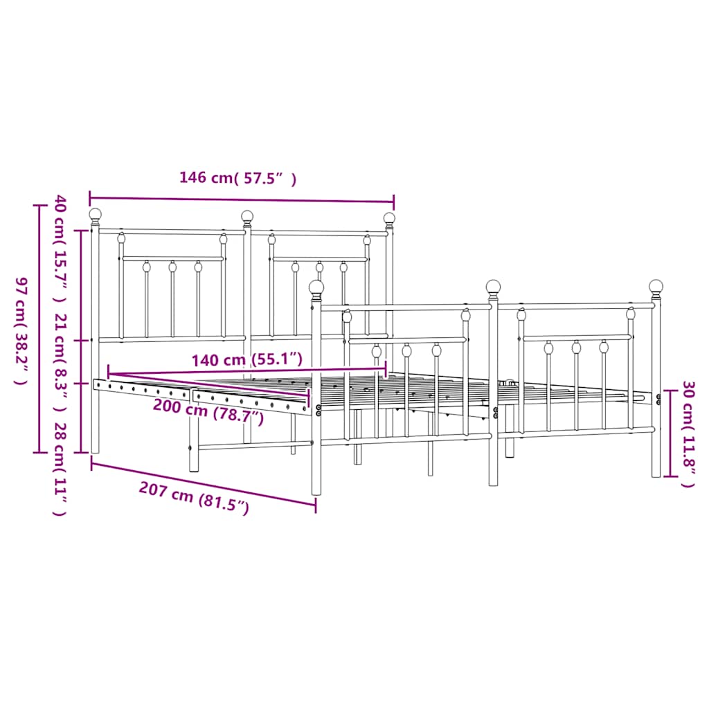 Bed Frame | Black | Steel | Double | Bed Frame | Rectangular | Industrial