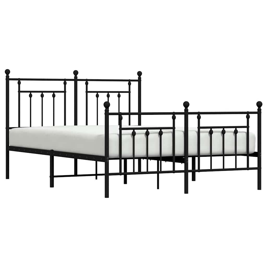 Metal Bed Frame without Mattress with Footboard Black 150x200cm