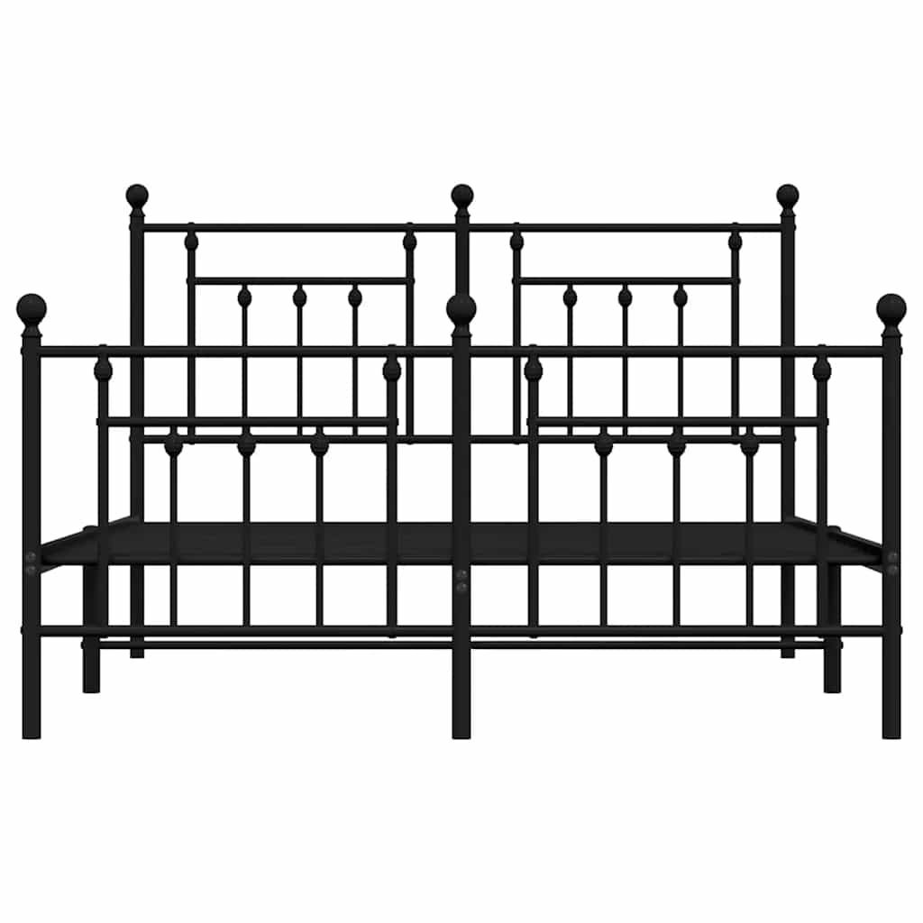 Metal Bed Frame without Mattress with Footboard Black 150x200cm