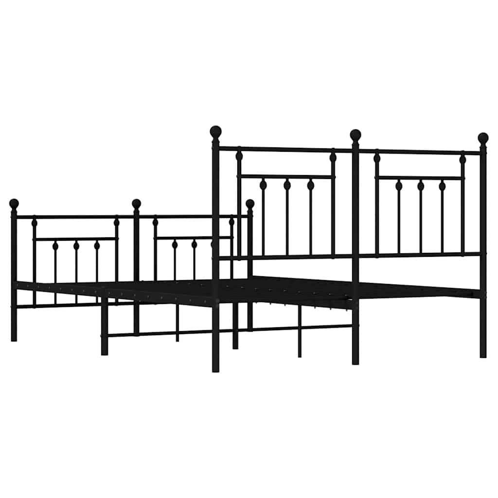 Metal Bed Frame without Mattress with Footboard Black 150x200cm