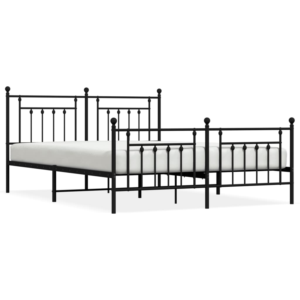 vidaXL Metal Bed Frame without Mattress with Footboard Black 160x200cm