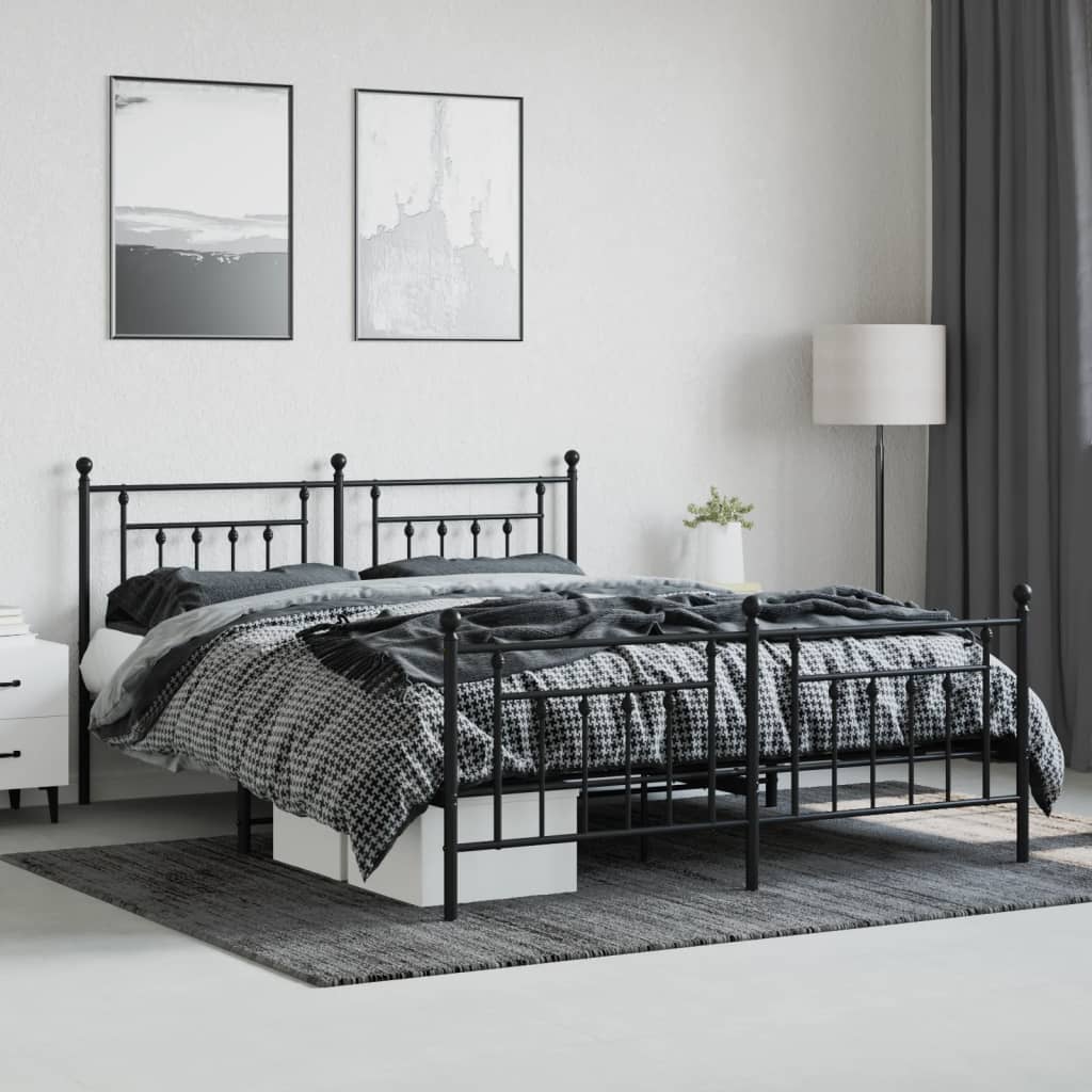 vidaXL Metal Bed Frame without Mattress with Footboard Black 160x200cm