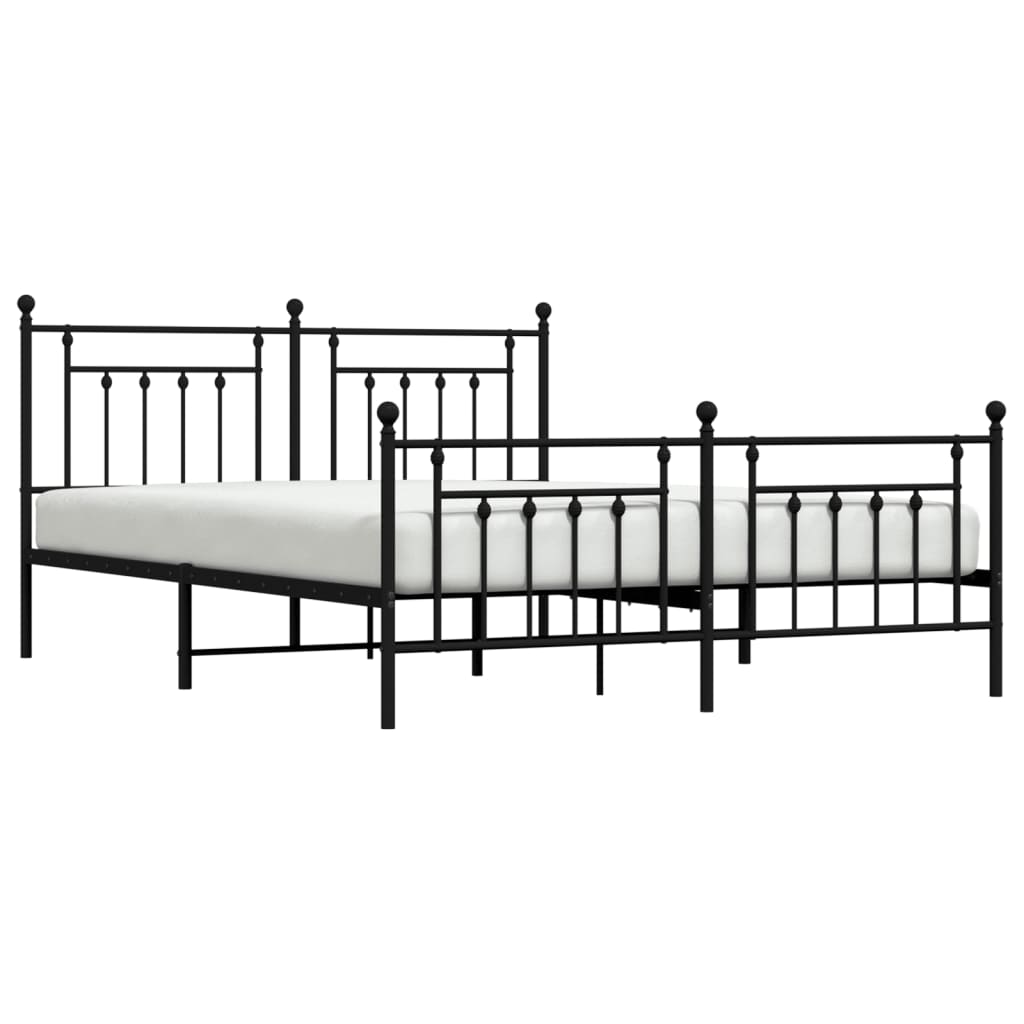 vidaXL Metal Bed Frame without Mattress with Footboard Black 160x200cm