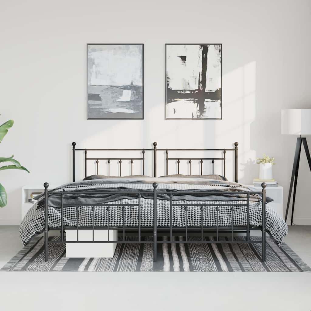 Bed Frame | Black | Powder-Coated Steel | 183x213 cm | Bed Frame