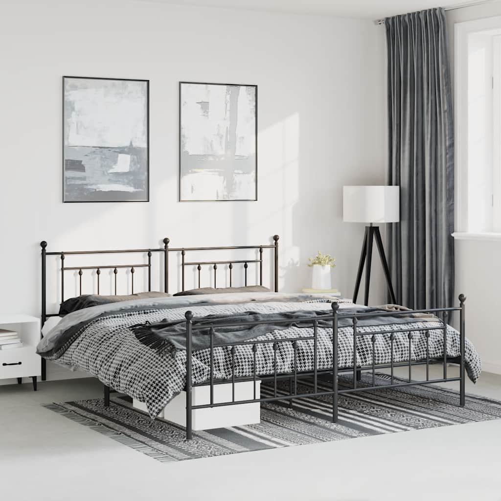 Bed Frame | Black | Powder-Coated Steel | 183x213 cm | Bed Frame