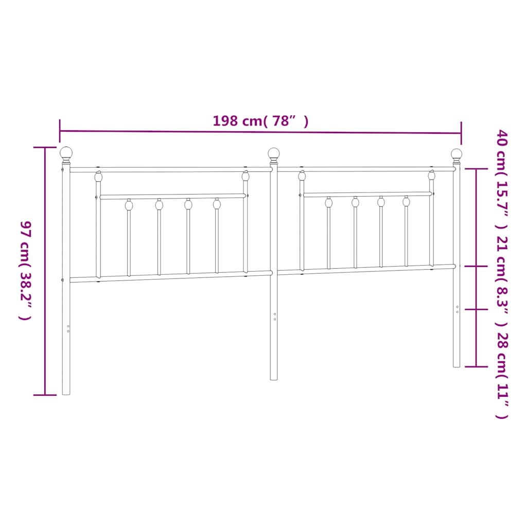 Metal Replace Headboard Black 193 cm