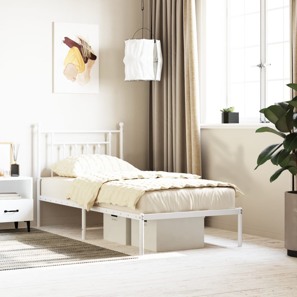 Metal Bed Frame without Mattress with Headboard White 80x200cm
