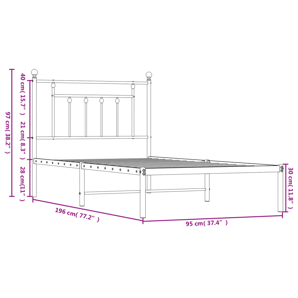 vidaXL Metal Bed Frame without Mattress with Headboard White 90x190cm