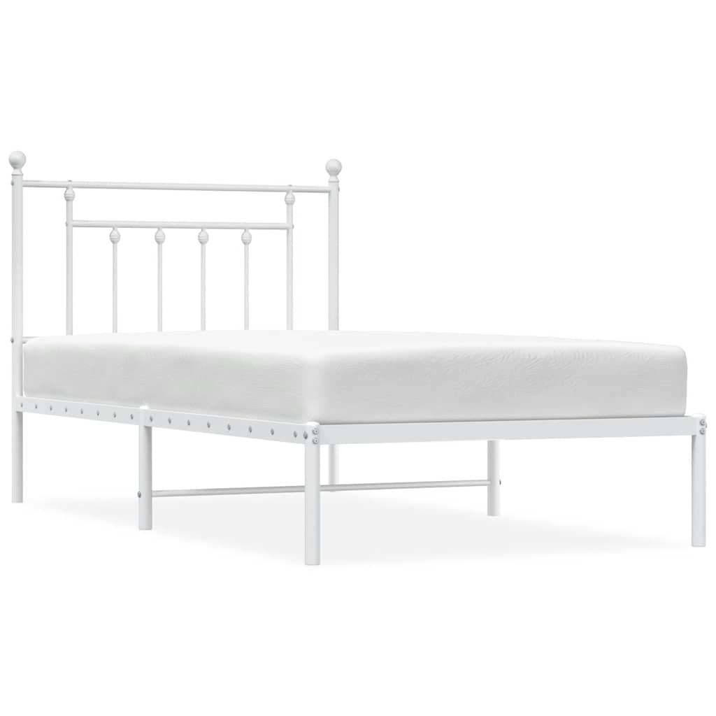Metal Bed Frame without Mattress with Headboard White 100x190cm