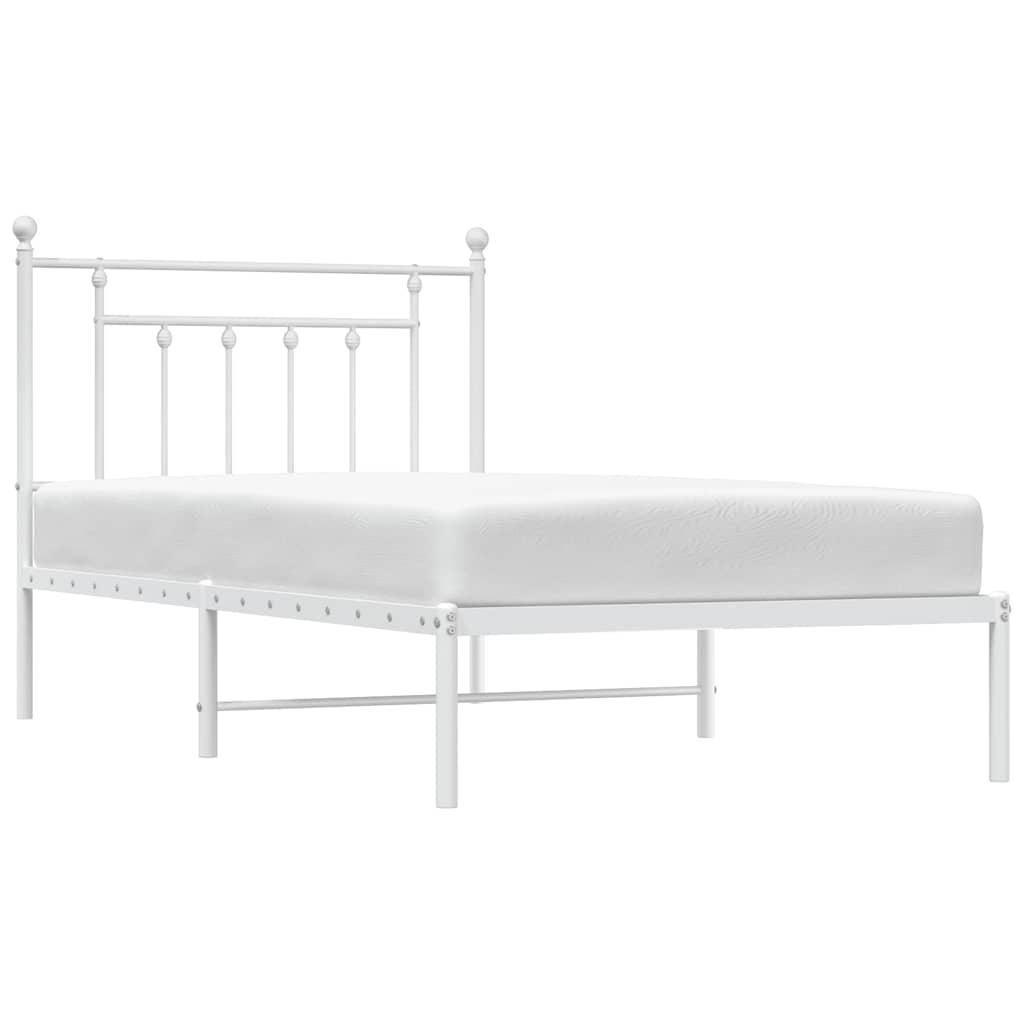 Metal Bed Frame without Mattress with Headboard White 100x190cm