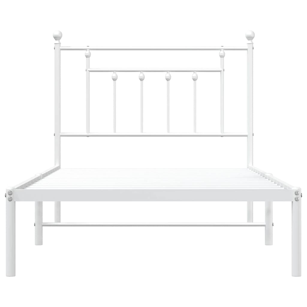 Metal Bed Frame without Mattress with Headboard White 100x190cm