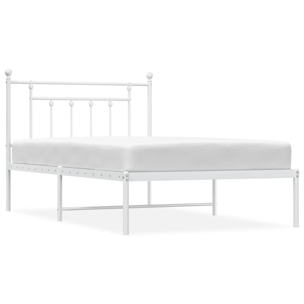 vidaXL Metal Bed Frame without Mattress with Headboard White 100x200cm