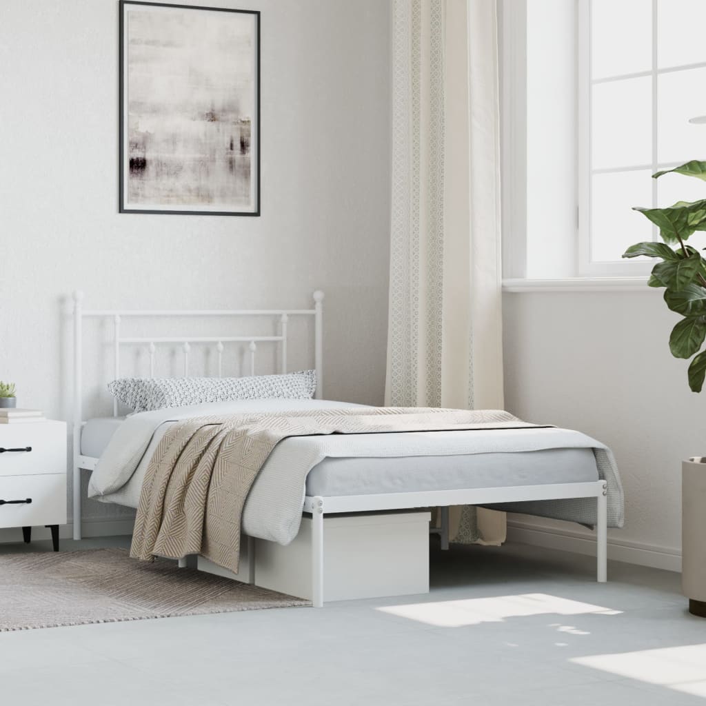 vidaXL Metal Bed Frame without Mattress with Headboard White 100x200cm